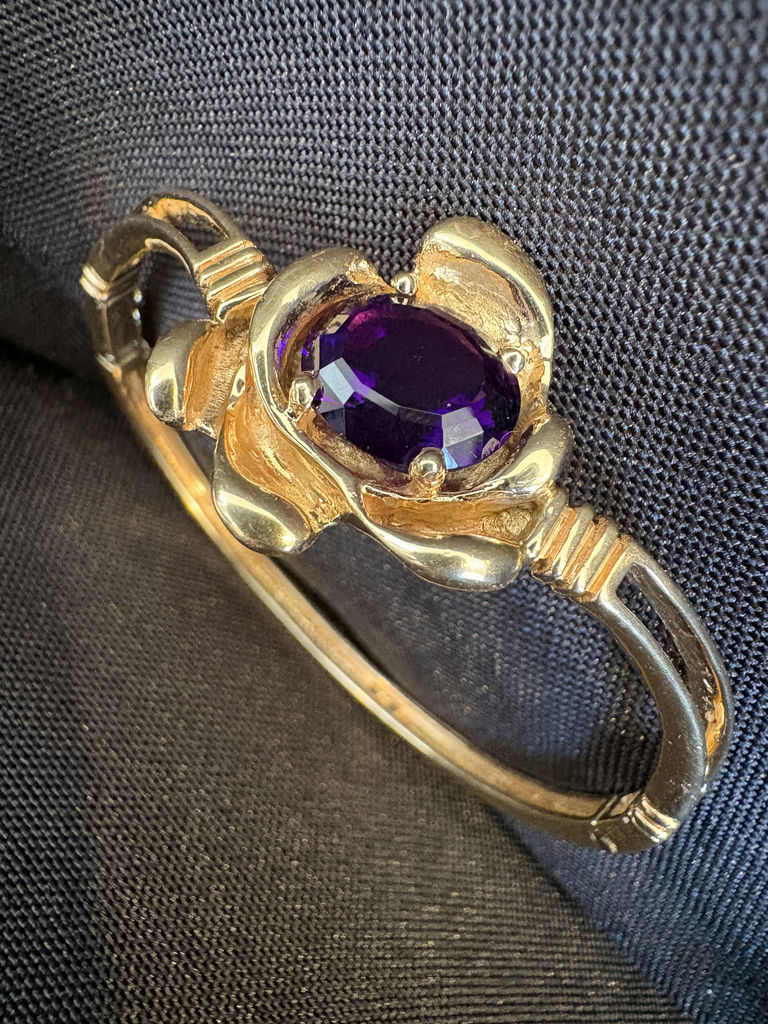 14K Gold Bangle Bracelet with Amethyst - image 5 of 8