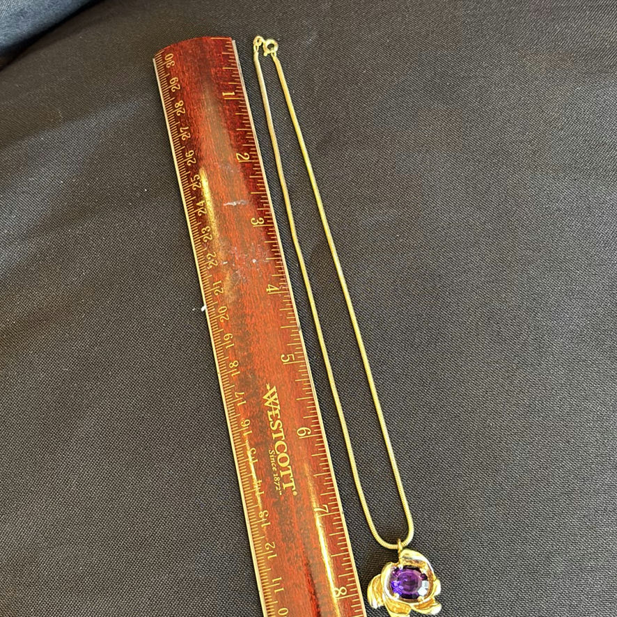 14K Gold Necklace With Amethyst Stone Pendant - image 2 of 9