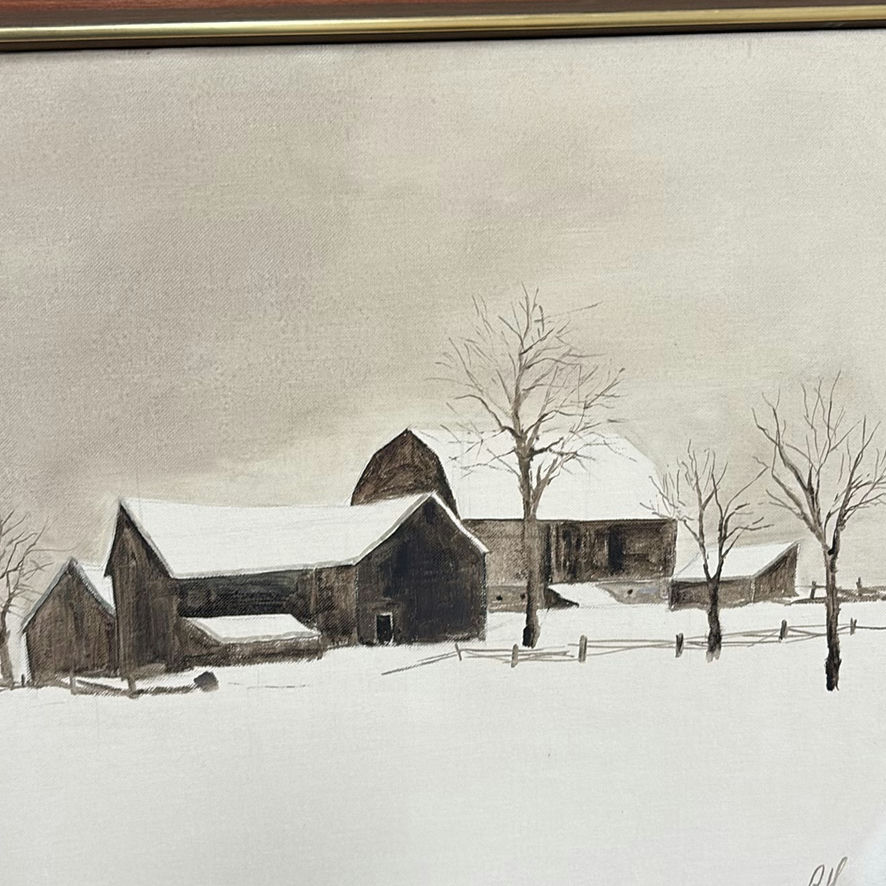 ORIGINAL Arto Yuzbasiyan "Farm in Winter" Painting - image 3 of 8