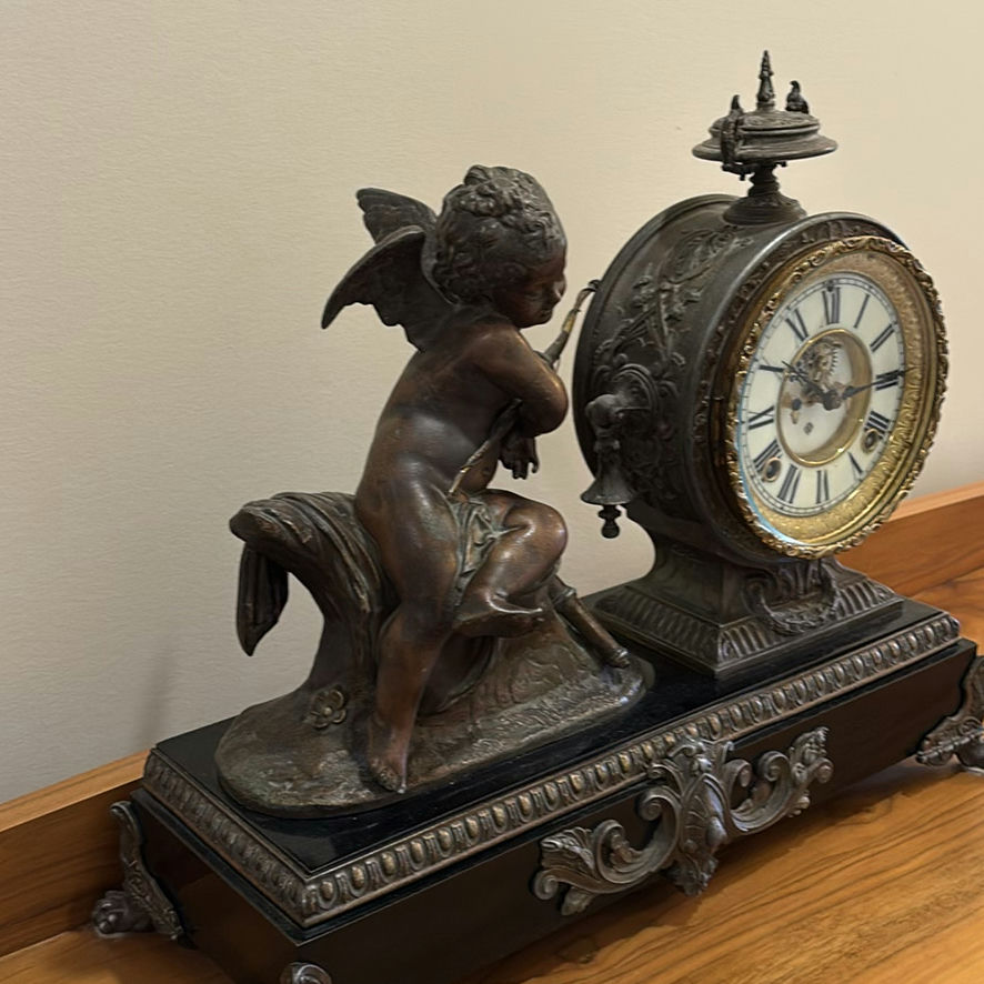 Antique ASONIA CLOCK CO. Mantel Clock with Cherub Figure - image 9 of 15