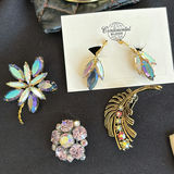 Vintage Costume Jewelry Lot with Brooches, Earrings, Pearl Necklaces, and Compact Mirror - thumbnail 2 of 19