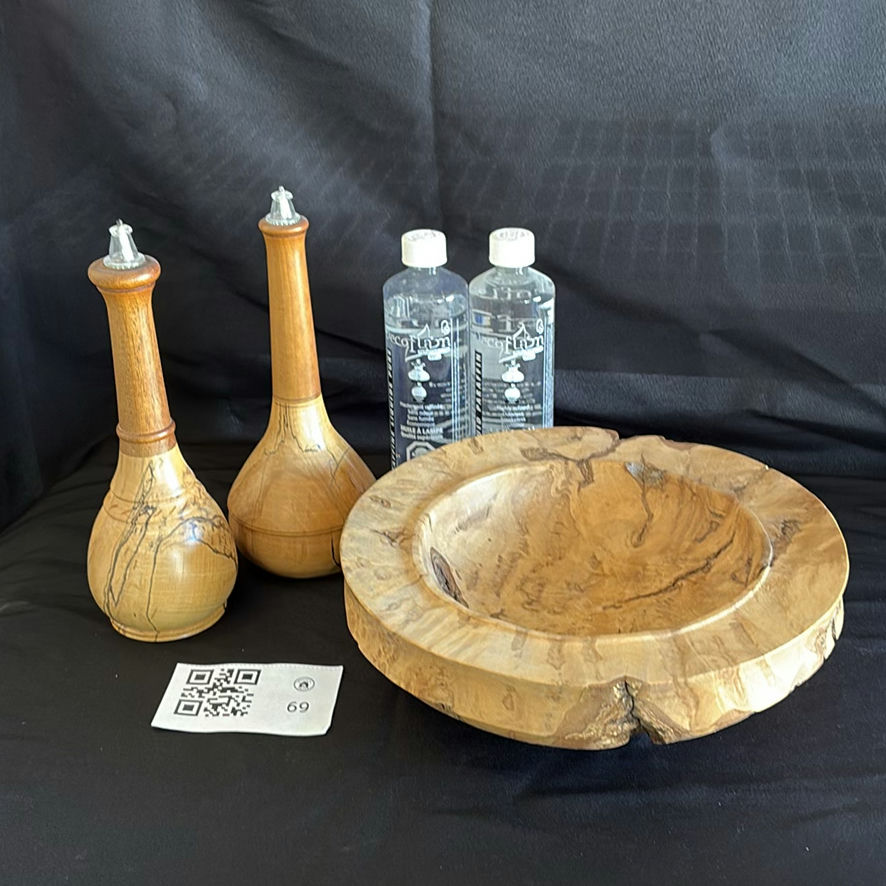 Wooden Bowl by Brahm Friedlander and Two Wooden Oil lamps by Ron Ball - image 1 of 11