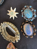 Vintage Costume Jewelry Lot with Brooches, Earrings, Pearl Necklaces, and Compact Mirror - thumbnail 15 of 19