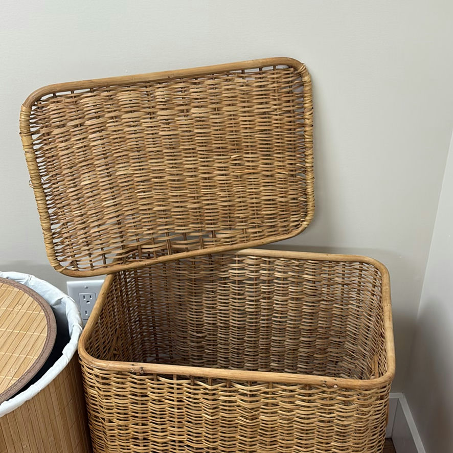 Two Wicker and Bamboo Laundry Hampers - image 4 of 9