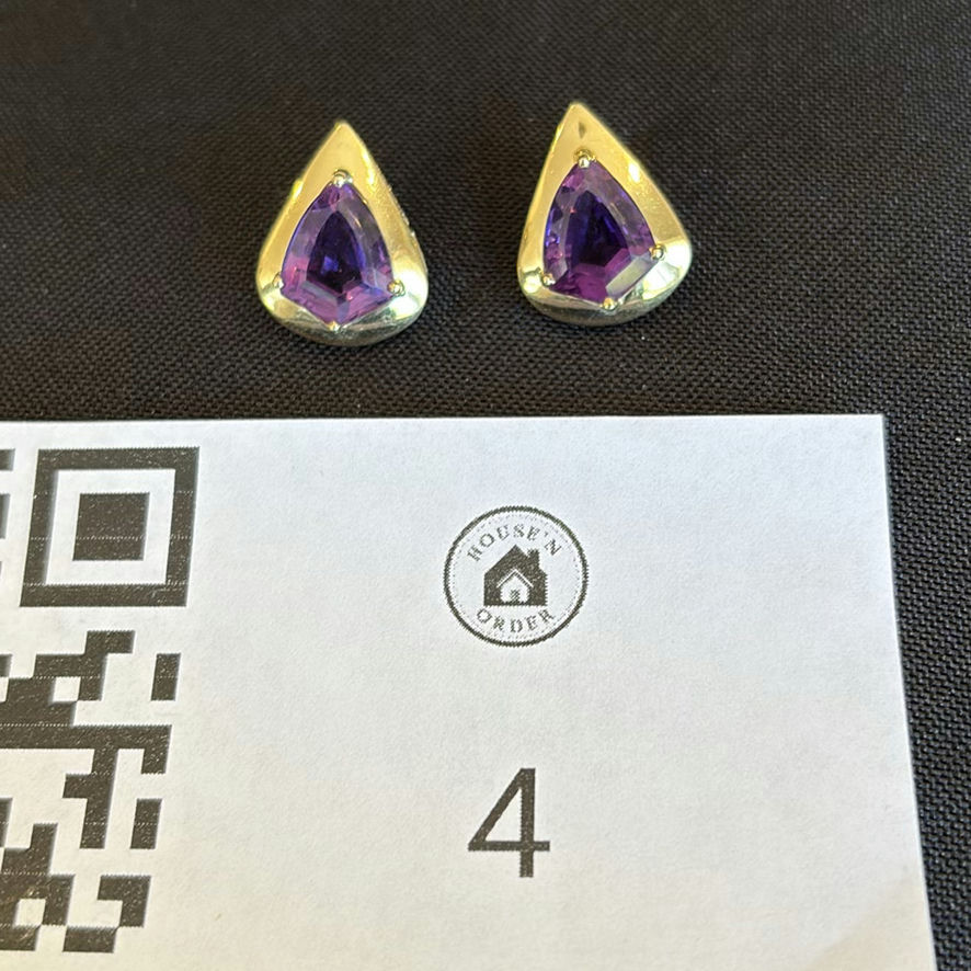 14K Gold & Amethyst Gemstone Stud Earrings - image 1 of 9