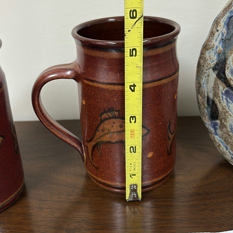 Two Fish Motif Ceramic Mugs and Abstract Pottery Vase - image 2 of 13