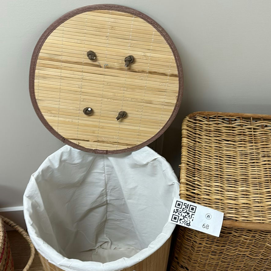 Two Wicker and Bamboo Laundry Hampers - image 2 of 9