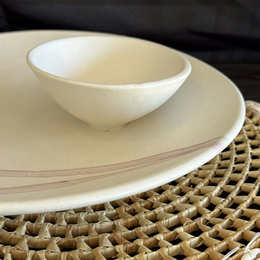 Ceramic Serving Platter, Bowl, and Woven Shell Placemat - image 5 of 5