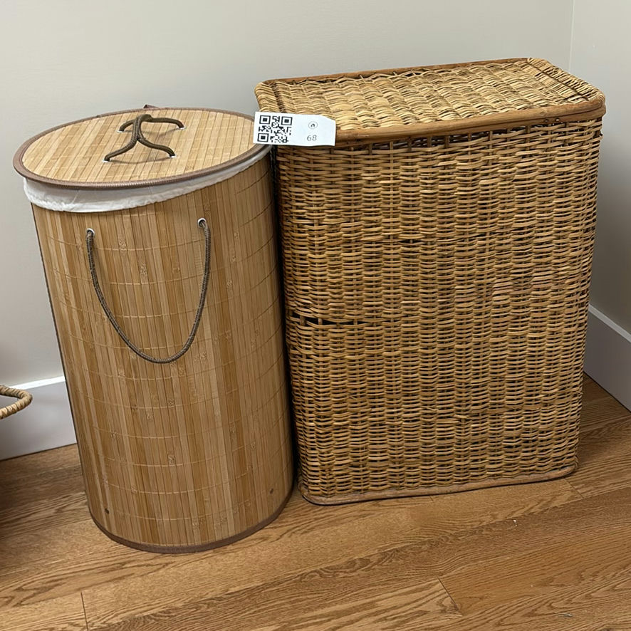 Two Wicker and Bamboo Laundry Hampers - image 1 of 9