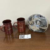 Two Fish Motif Ceramic Mugs and Abstract Pottery Vase - thumbnail 1 of 13