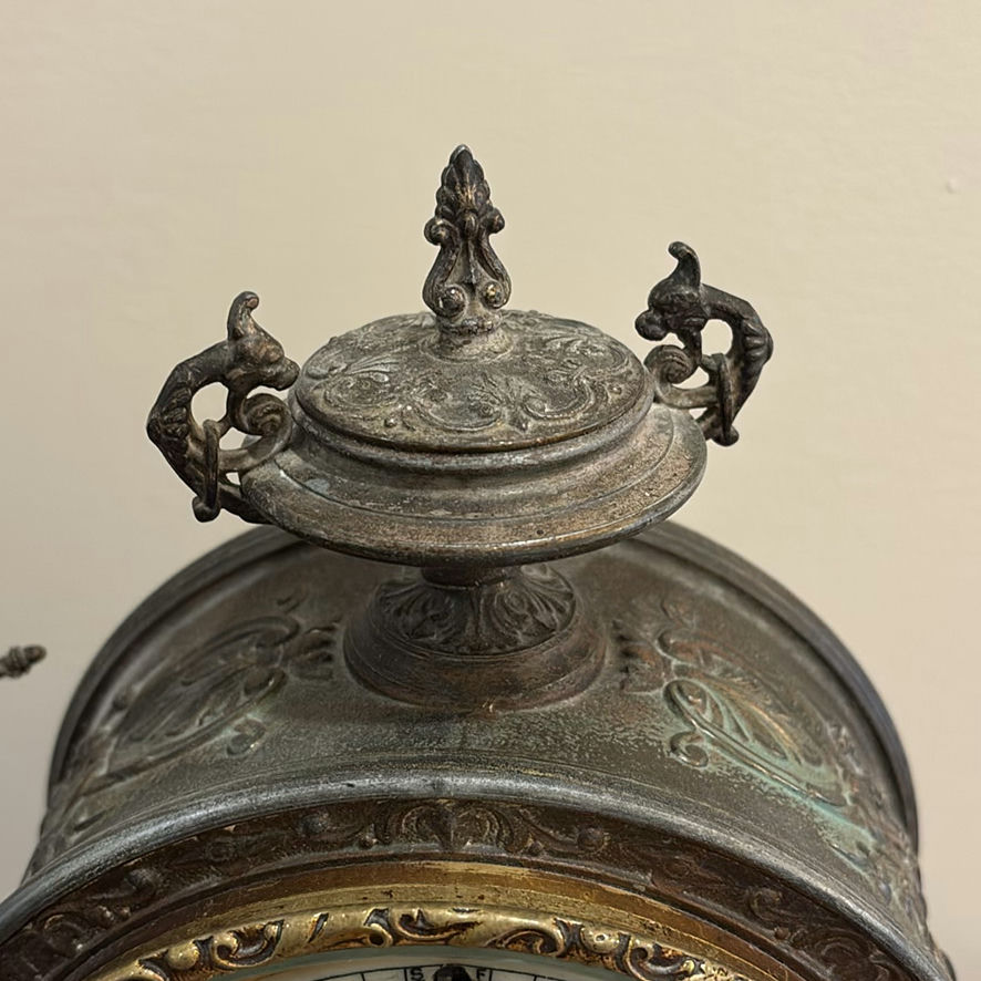 Antique ASONIA CLOCK CO. Mantel Clock with Cherub Figure - image 3 of 15
