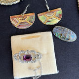 Vintage Costume Jewelry Lot with Brooches, Earrings, Pearl Necklaces, and Compact Mirror - thumbnail 7 of 19