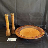 Wooden Decorative Bowl by Ron Ball and Two Wooden Candlesticks - thumbnail 1 of 14