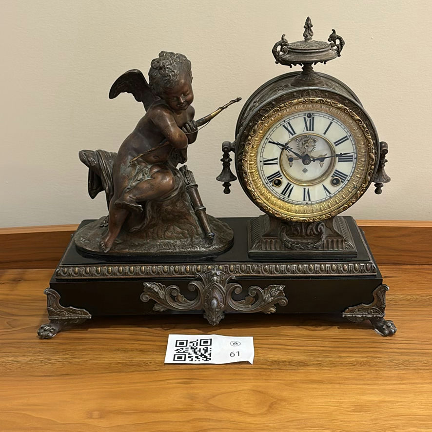 Antique ASONIA CLOCK CO. Mantel Clock with Cherub Figure - image 1 of 15