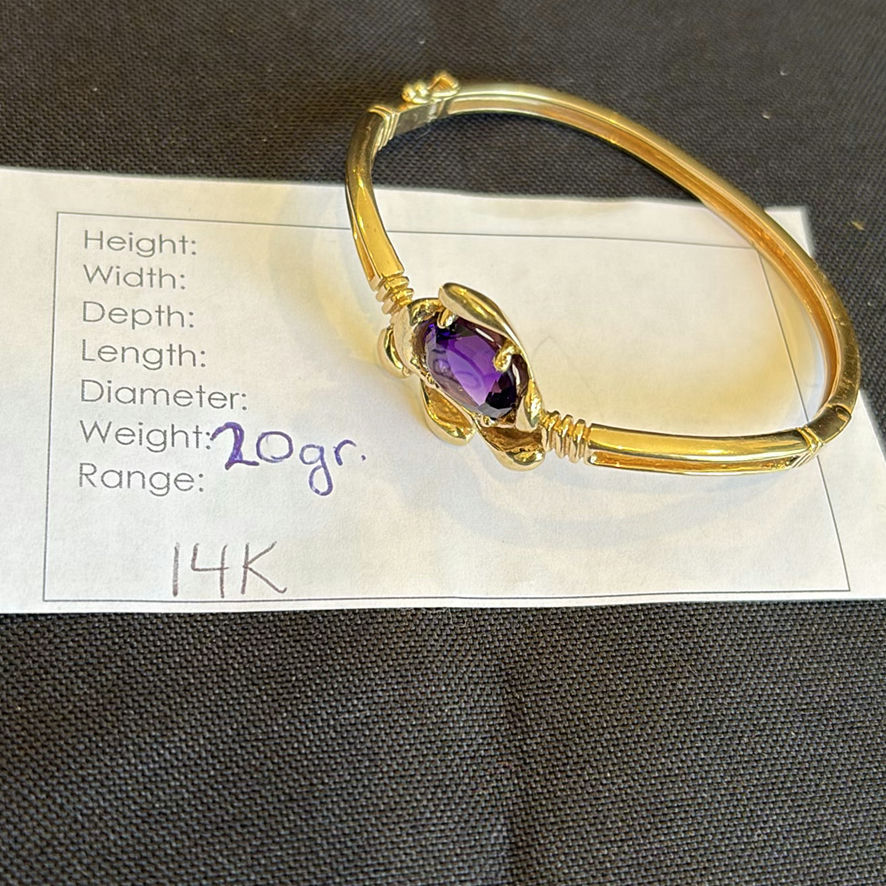 14K Gold Bangle Bracelet with Amethyst - image 8 of 8