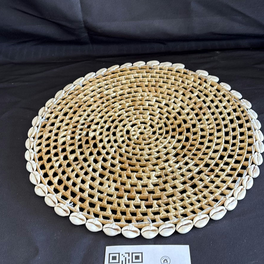 Ceramic Serving Platter, Bowl, and Woven Shell Placemat - image 3 of 5