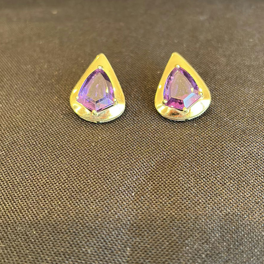 14K Gold & Amethyst Gemstone Stud Earrings - image 2 of 9
