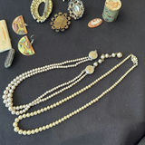 Vintage Costume Jewelry Lot with Brooches, Earrings, Pearl Necklaces, and Compact Mirror - thumbnail 9 of 19