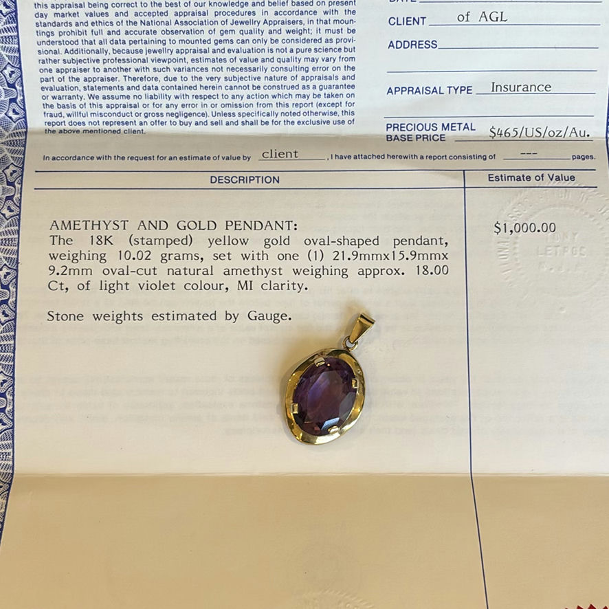 18K Gold Amethyst Pendant with Appraisal - image 5 of 10