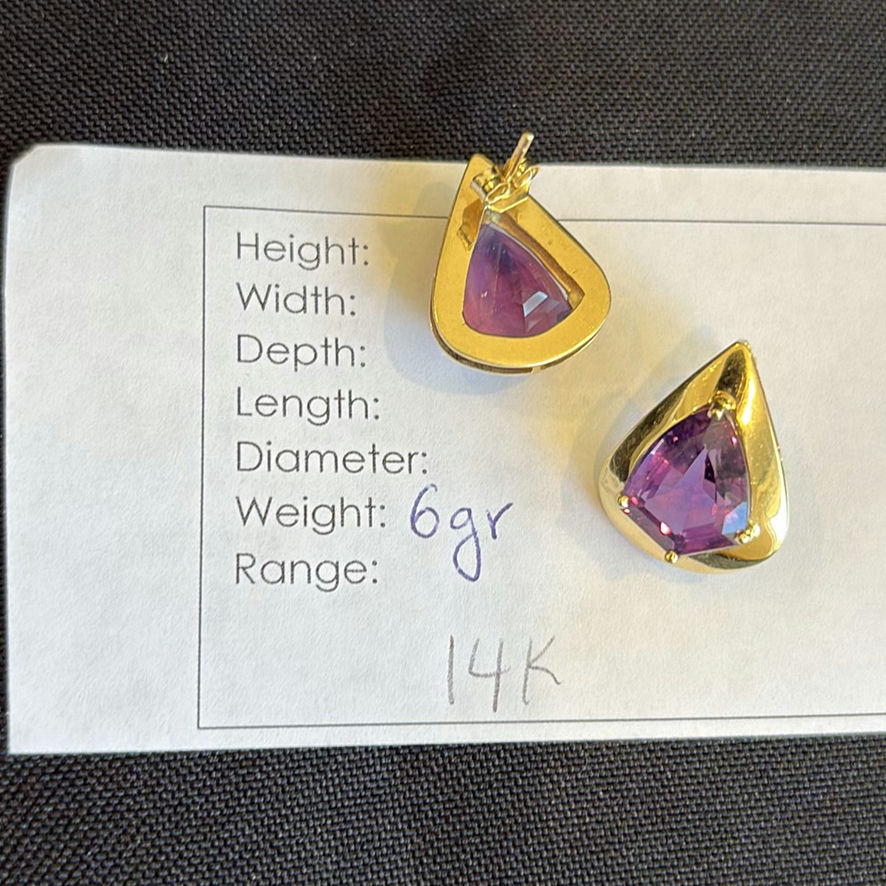 14K Gold & Amethyst Gemstone Stud Earrings - image 9 of 9