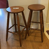 Pair of Wooden Bar Stools - thumbnail 2 of 9