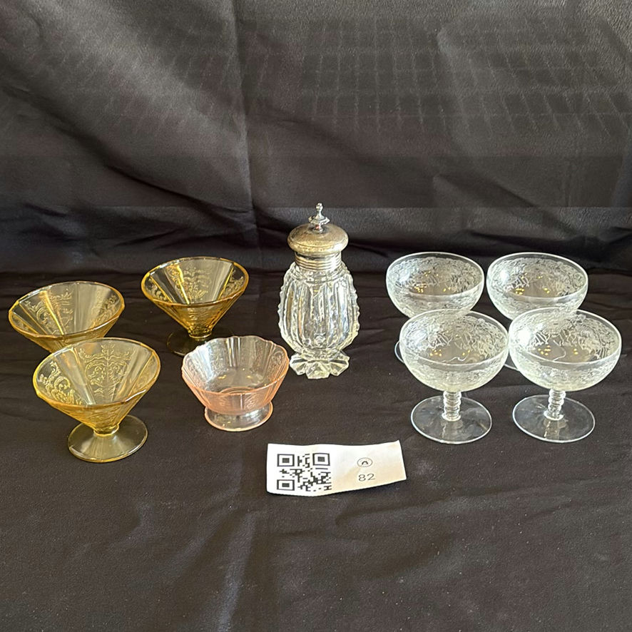 Assorted Etched Glass Dessert Cups and Glass Jar - image 1 of 18