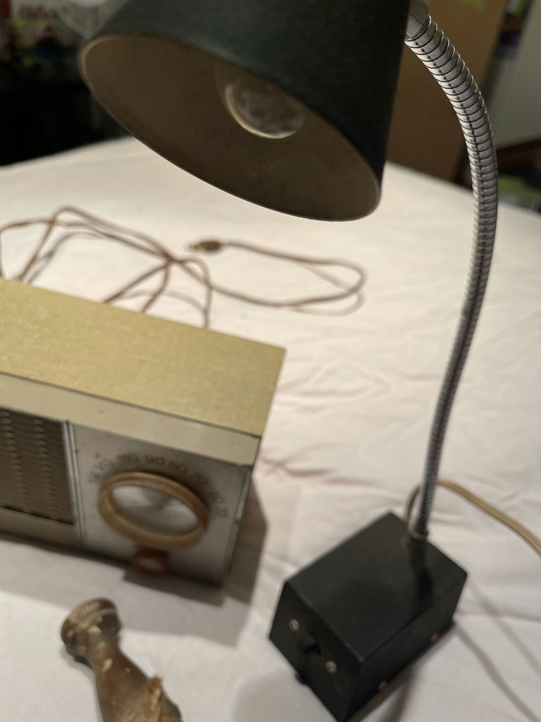 Vintage - Radio, Lamps, Red Glass Exit Sign, Glass Dishes, and Metal Tool - image 6 of 9