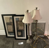 Pair of Table Lamps and Two Framed Floral Wall Art Prints - thumbnail 1 of 7