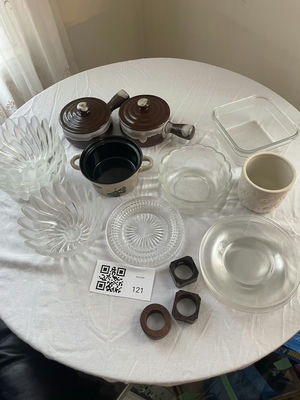 Assorted Glass Bowls, Ceramic Pots, and Wooden Napkin Rings - Image 1 of 7