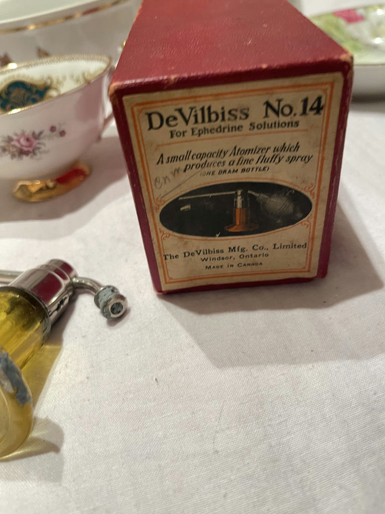 Assorted Vintage Glassware, China Bowls, Tureen, Wooden Crate, and * DeVilbiss Atomizer - image 2 of 16