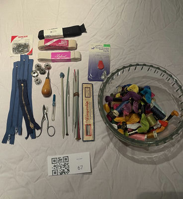 Sewing and Knitting Supplies with Glass Bowl - Image 1 of 6