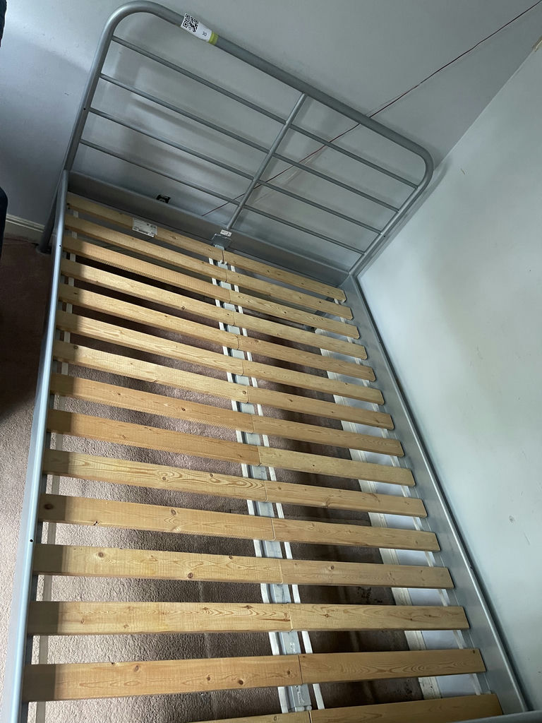 IKEA Metal Bed Frame with Wooden Slats - image 1 of 6