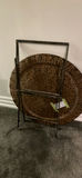 Hammered Metal Folding Tray Table and Framed Village Needlepoint Artwork - thumbnail 9 of 9