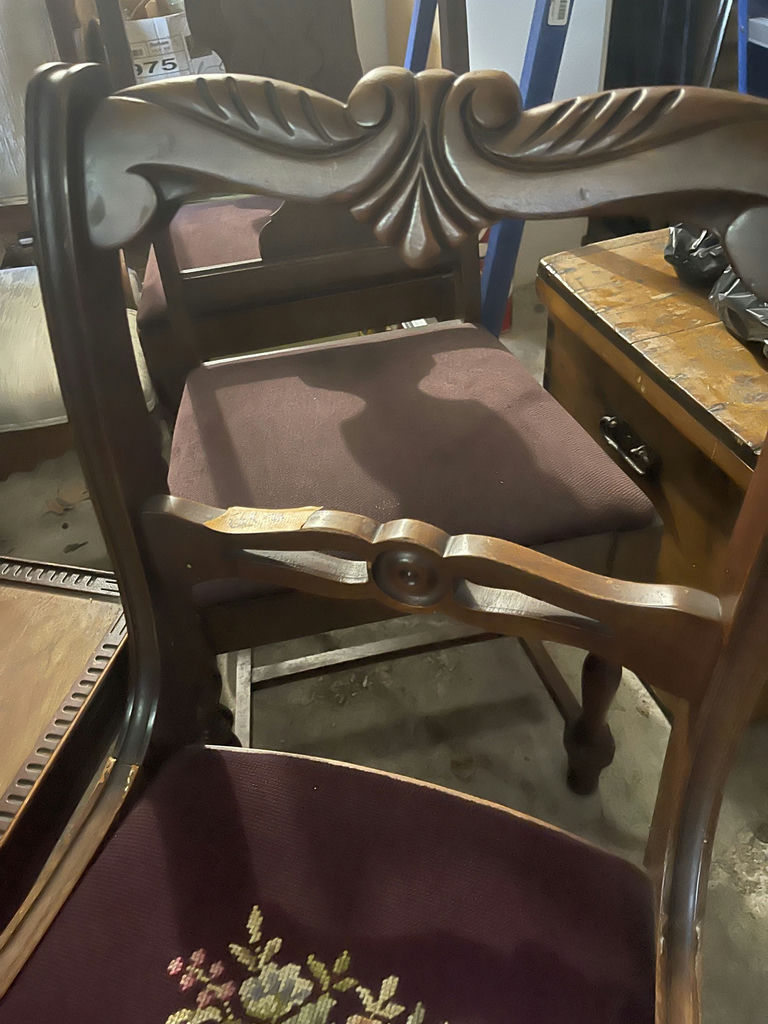 5 Dining Chairs- Wooden Chairs with Burgundy Upholstery and One Curved Wooden Seat Chair - image 13 of 15