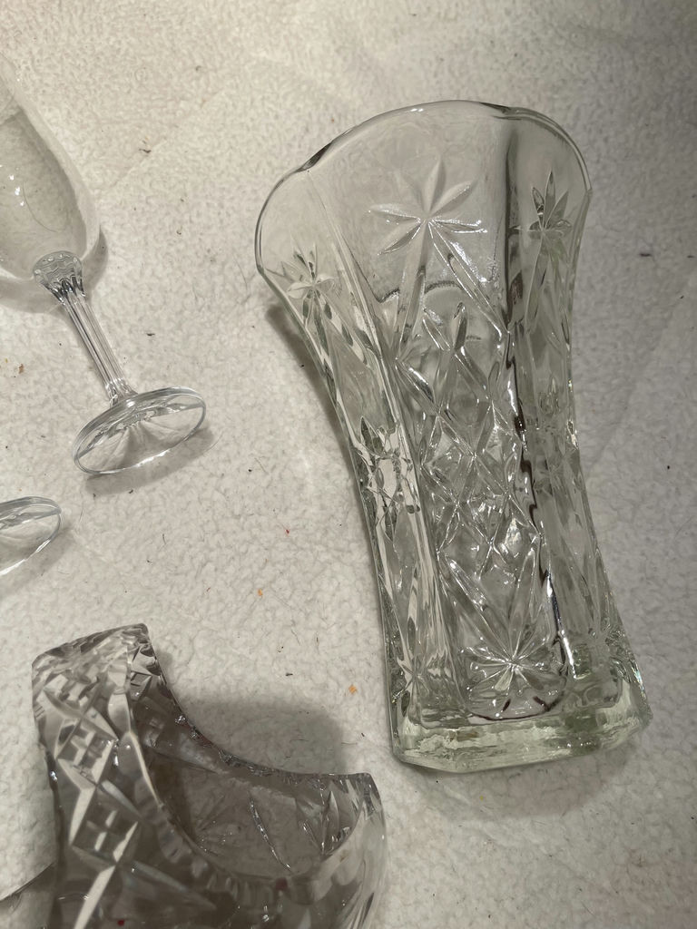 Glass Vase, Basket Dish, and Four Stemmed Glasses - image 3 of 5