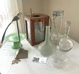 Assorted Decorative Glassware and Wooden Lantern - thumbnail 1 of 9