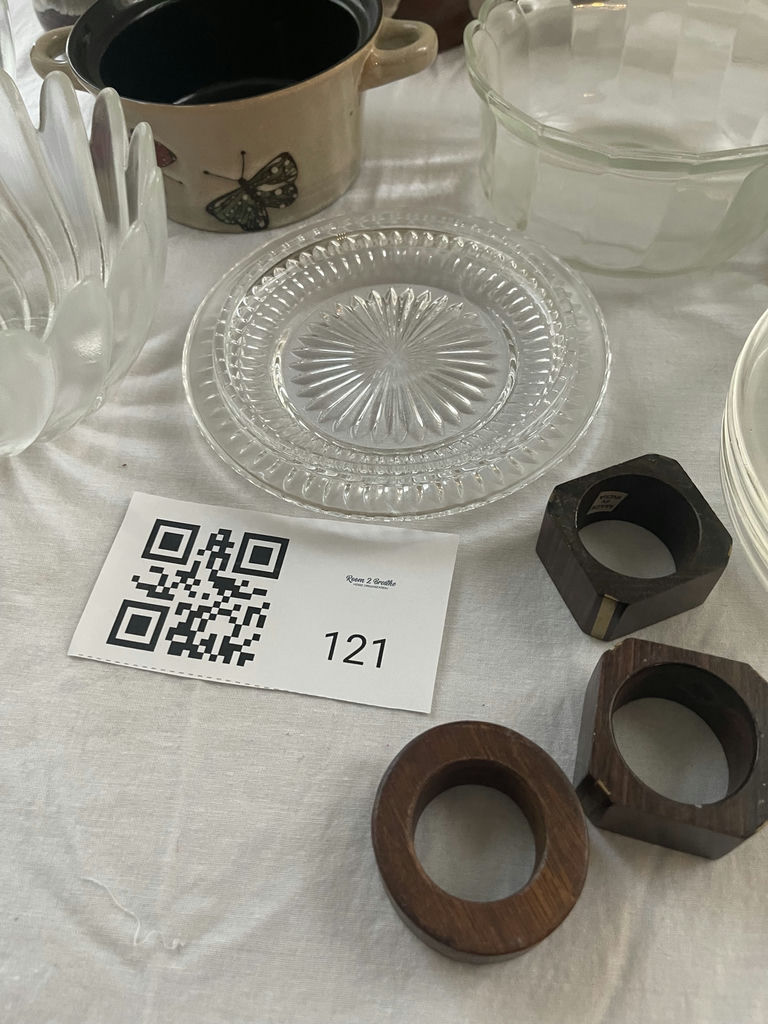 Assorted Glass Bowls, Ceramic Pots, and Wooden Napkin Rings - image 2 of 7