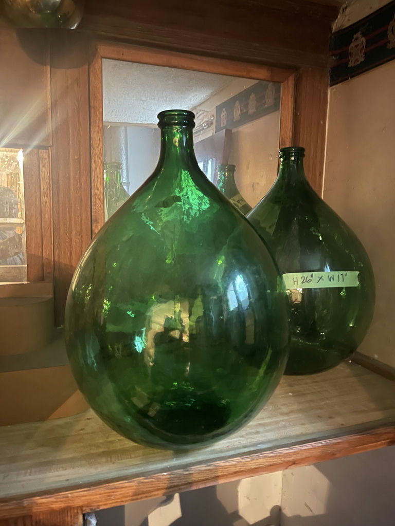 4 Large Wine Jars- Green Glass And brown Glass Demijohn Bottles - image 1 of 4