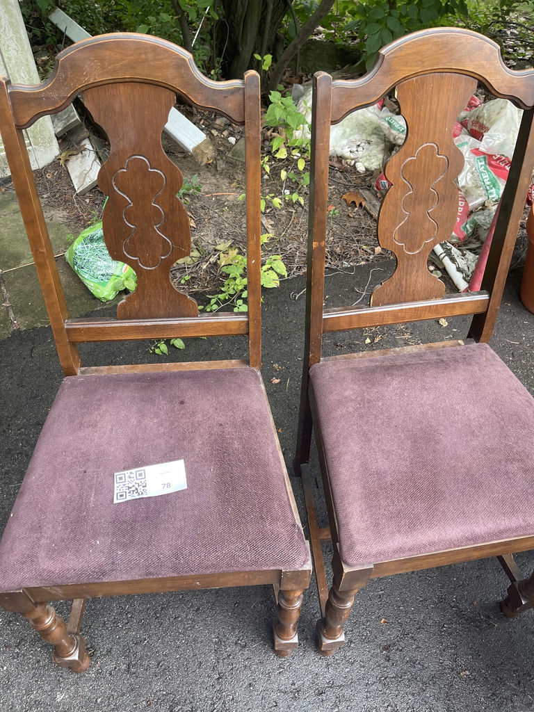 5 Dining Chairs- Wooden Chairs with Burgundy Upholstery and One Curved Wooden Seat Chair - image 1 of 15