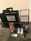 Home Decor Items Including Magazine Holder, Rack, Vase, Ceramic Boots, and Kit-Cat Clock - thumbnail 1 of 9