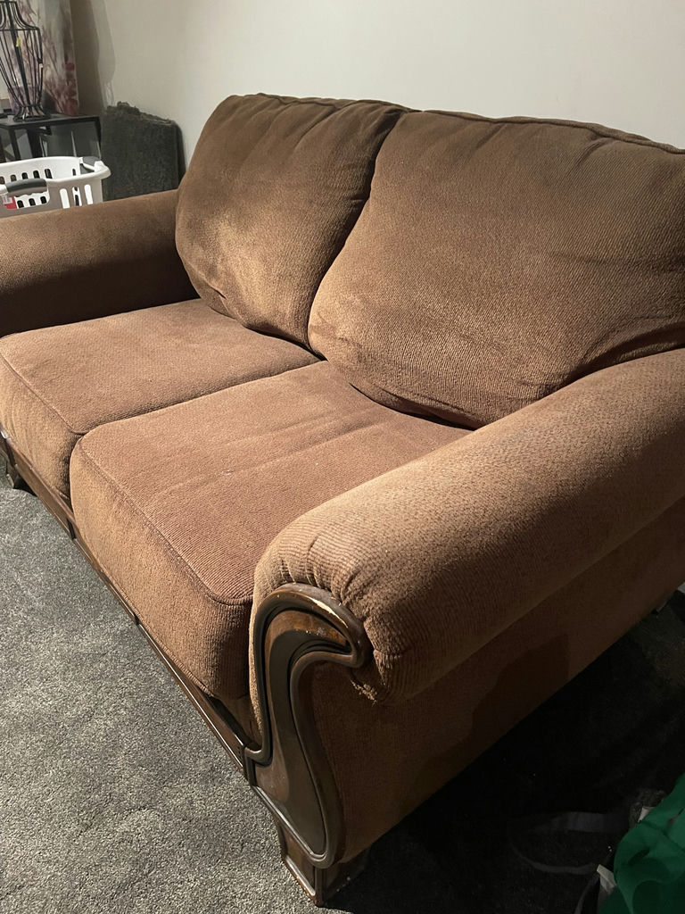 Brown Loveseat and Armchair - image 4 of 9