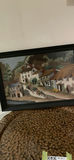 Hammered Metal Folding Tray Table and Framed Village Needlepoint Artwork - thumbnail 6 of 9