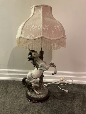 Horse Figurine Table Lamp with Fabric Shade - Image 1 of 8