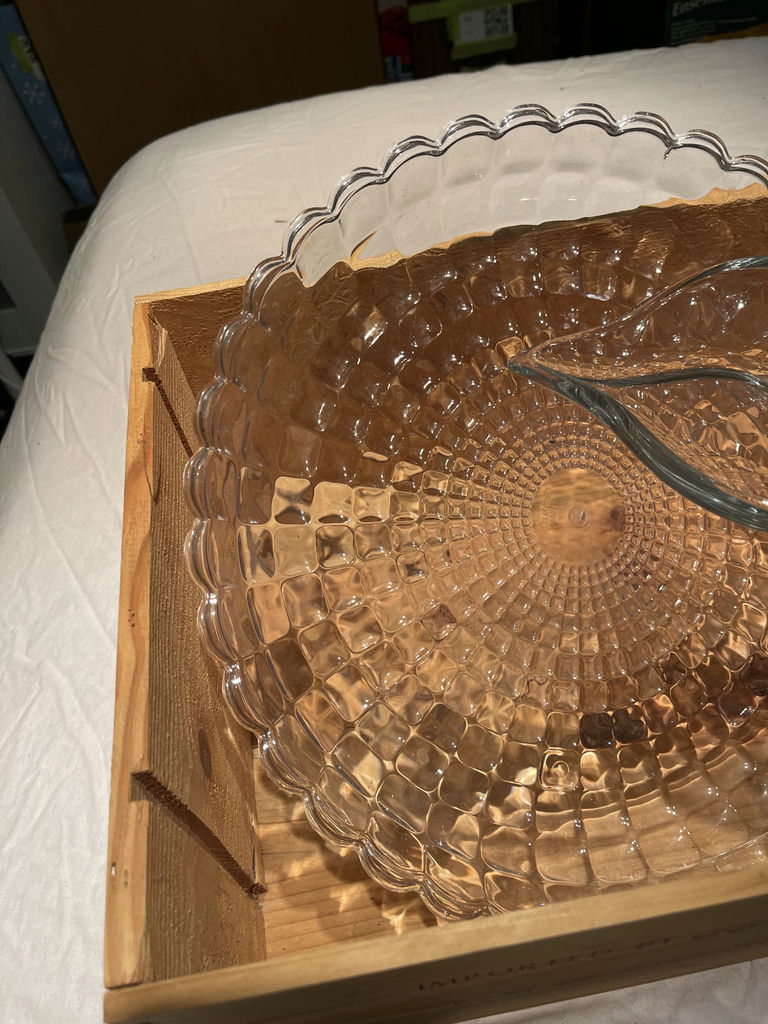 Assorted Vintage Glassware, China Bowls, Tureen, Wooden Crate, and * DeVilbiss Atomizer - image 15 of 16