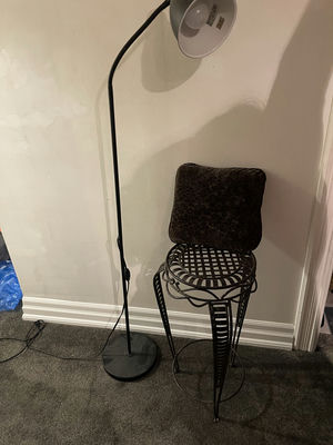 Floor Lamp, Metal Plant Stand, and Decorative Pillow - Image 1 of 7