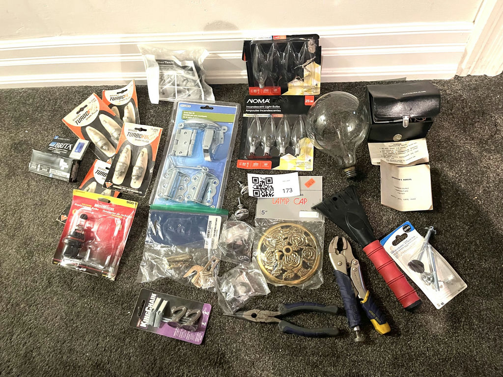 Assorted Hardware, Light Bulbs, Tools, and Temperature Tester - image 1 of 8