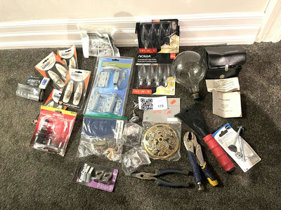 Assorted Hardware, Light Bulbs, Tools, and Temperature Tester - Image 1 of 8