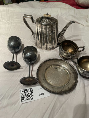 Silver Tea Service Items and Goblets - Image 1 of 4