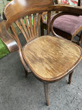 5 Dining Chairs- Wooden Chairs with Burgundy Upholstery and One Curved Wooden Seat Chair - thumbnail 8 of 15