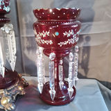 Antique Red & Pink Glass Lustres - thumbnail 2 of 19